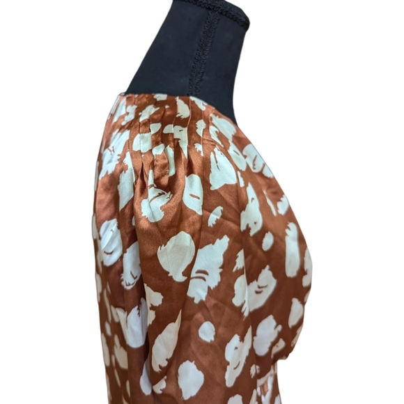 French Connection Aimee Abstract Print Midi Dress Brown Patina Cream sz 6 - Picture 10 of 12